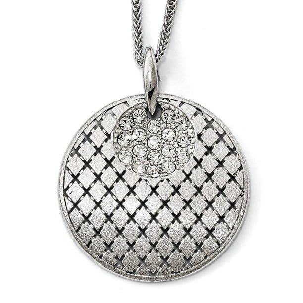 Leslies Sterling Silver Polished and Brushed Crystal Pendant Leslies Sterling Silver Polished and Brushed Crystal Pendant